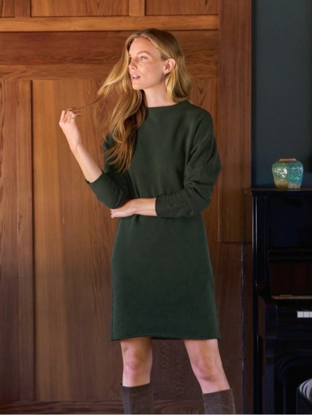 Frank And Eileen Izzie Sweatshirt Party Dress Evergreen Funnel Neck- Size Small